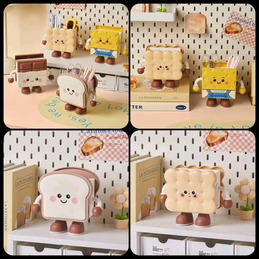 Cute Toast Desk Organizer Pen Holder | Kawaii Desktop Stationery Storage