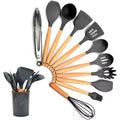 12-Piece Silicone Kitchen Utensil Set with Wooden Handles | Heat-Resistant Non-Stick Cooking Tools