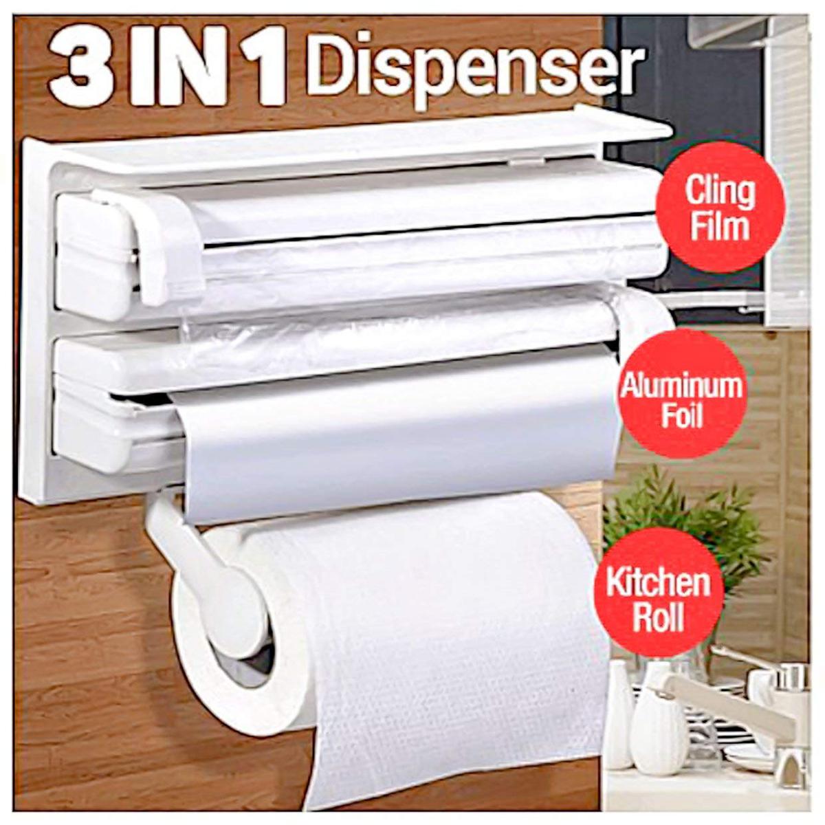 Triple Paper Dispenser | 3-in-1 Kitchen Roll, Foil & Cling Film Organizer