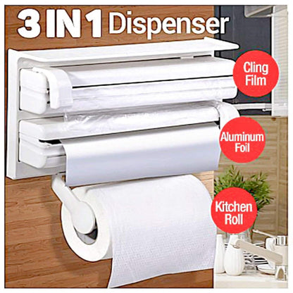 Triple Paper Dispenser | 3-in-1 Kitchen Roll, Foil & Cling Film Organizer