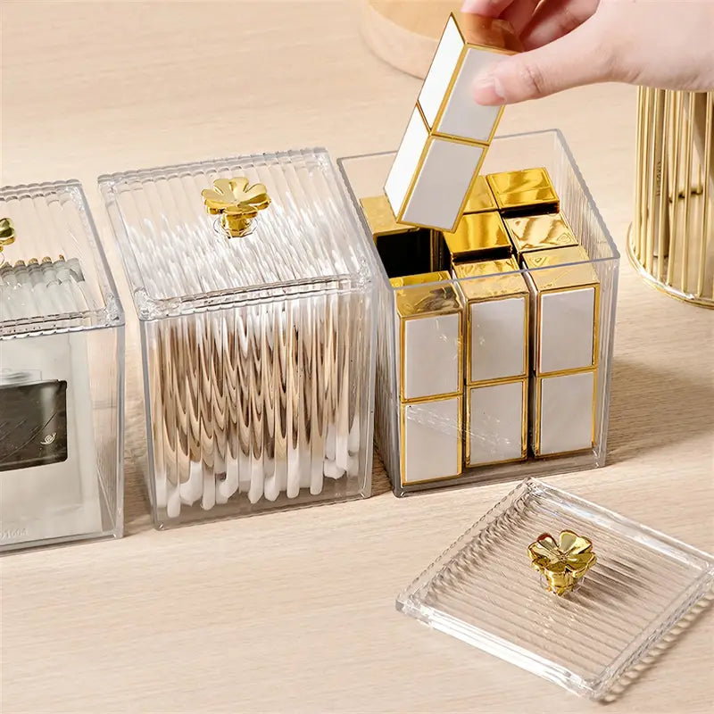 Acrylic Cotton Pad & Swab Storage Box with Lid