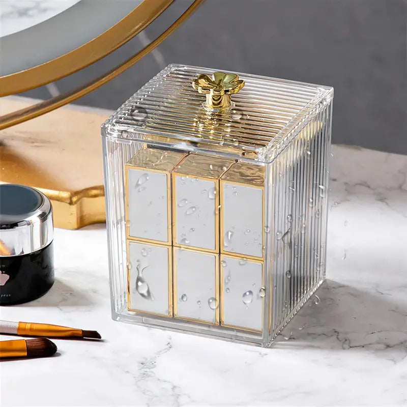 Acrylic Cotton Pad & Swab Storage Box with Lid