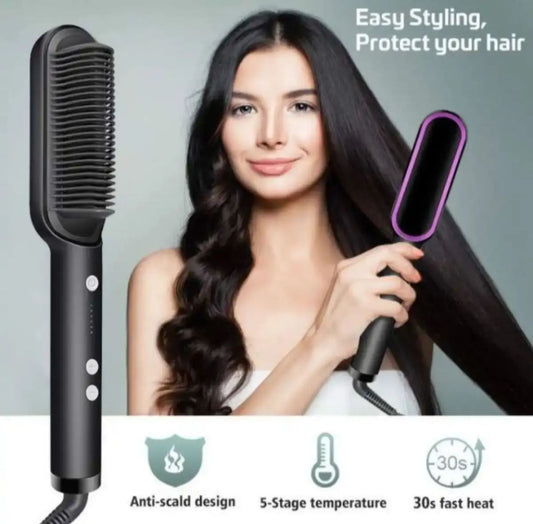 Professional 909 Brush Hair Straightener | Fast Heating Salon Hair Styling Tool