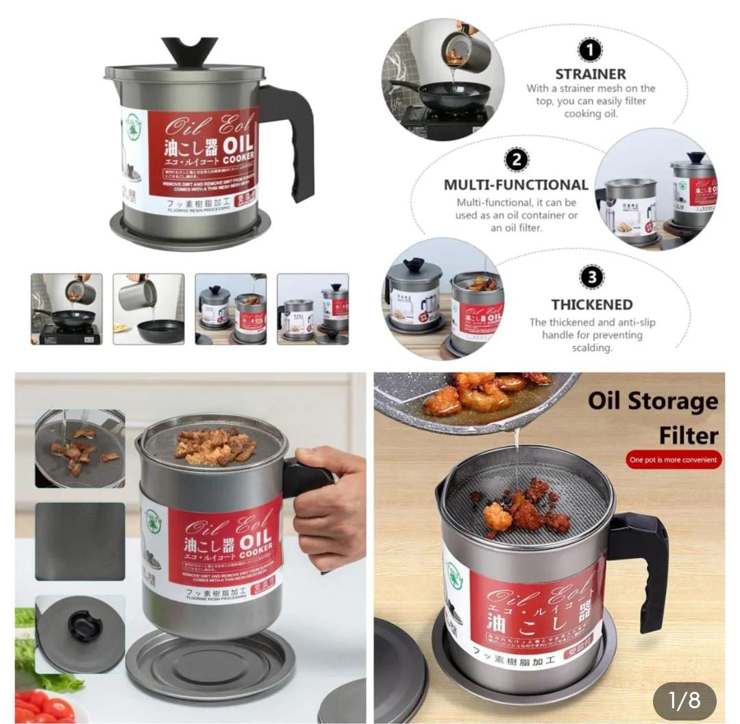 Stainless Steel Oil Filter & Strainer Pot - 1.4L
