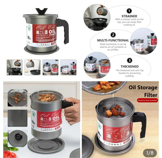 Stainless Steel Oil Filter & Strainer Pot - 1.4L
