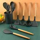 12-Piece Silicone Kitchen Utensil Set with Wooden Handles | Heat-Resistant Non-Stick Cooking Tools