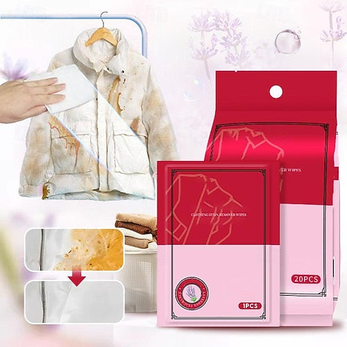 20Pcs Stain Remover Wipes | Quick Fabric & Clothes Cleaning Wipes
