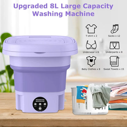 Foldable Portable Washing Machine | Mini USB Washer with Spin Basket 8ltr