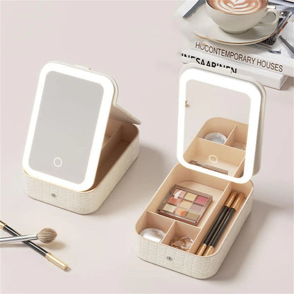 LED Makeup Vanity Case with Mirror | Portable Cosmetic Storage Box &amp; Travel Makeup Organizer