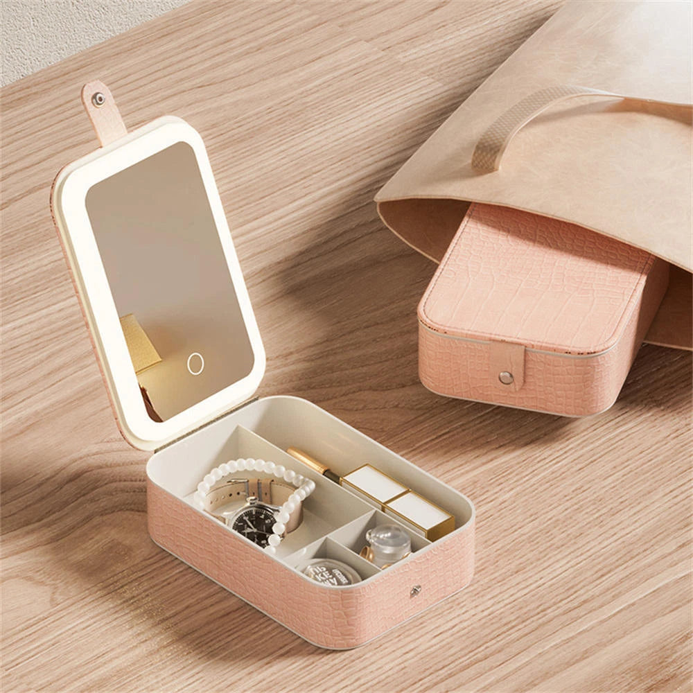 LED Makeup Vanity Case with Mirror | Portable Cosmetic Storage Box &amp; Travel Makeup Organizer