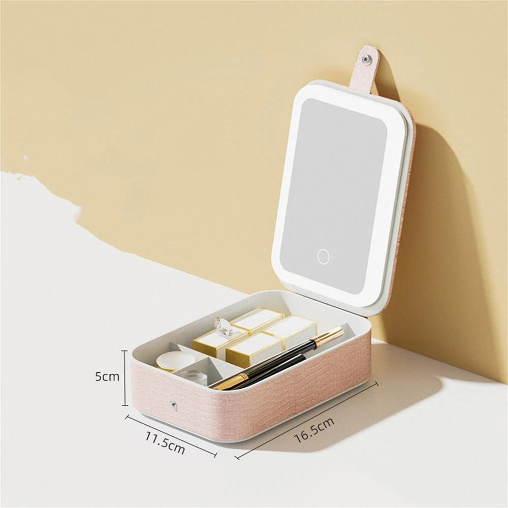 LED Makeup Vanity Case with Mirror | Portable Cosmetic Storage Box &amp; Travel Makeup Organizer