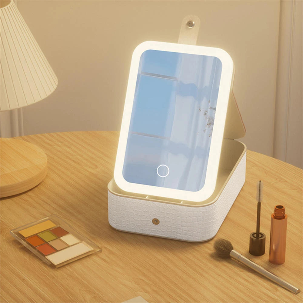 LED Makeup Vanity Case with Mirror | Portable Cosmetic Storage Box &amp; Travel Makeup Organizer