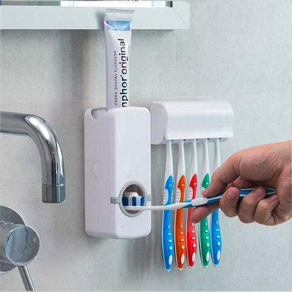 Automatic toothpaste dispenser wall mount bathroom organizer set with toothbrush holder hygienic toothpaste squeezer Aalaa Shop