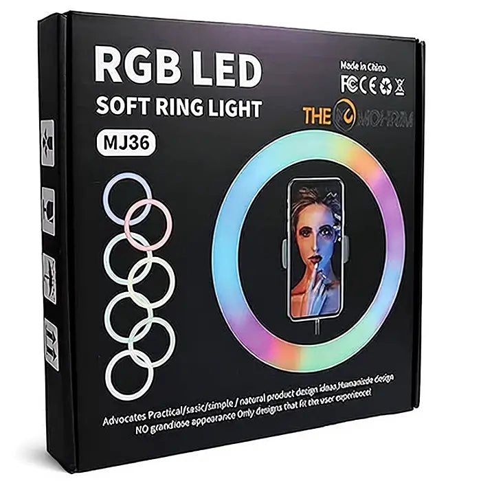 MJ36 RGB LED Ring Light with Phone Holder | Dimmable Selfie & Video Light for Content Creators