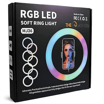 MJ36 RGB LED Ring Light with Phone Holder | Dimmable Selfie & Video Light for Content Creators