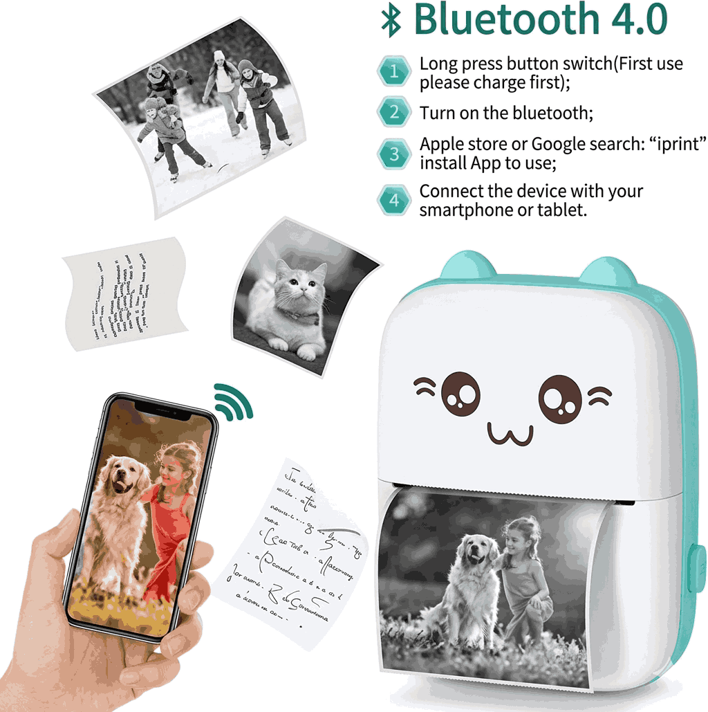 Meow pocket mini wireless thermal printer Android iOS Bluetooth portable inkless photo and label printer Aalaa Shop
